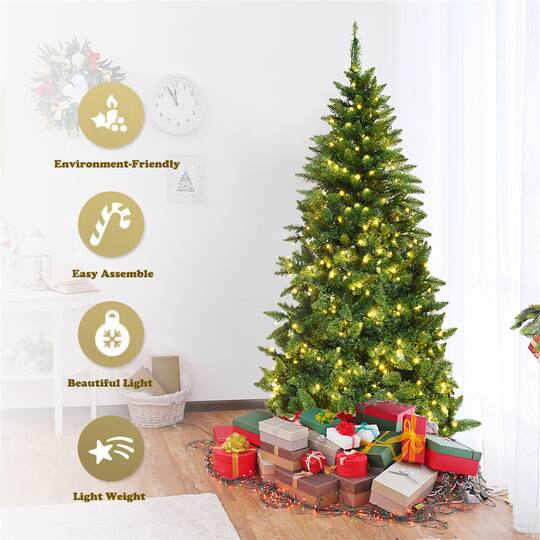 Costway 6ft. Pre-Lit Green Artificial Half Christmas Tree, Warm White LED Lights